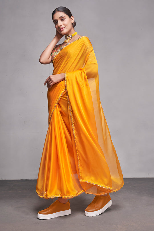 Mustard Georgette Saree With Blouse Piece