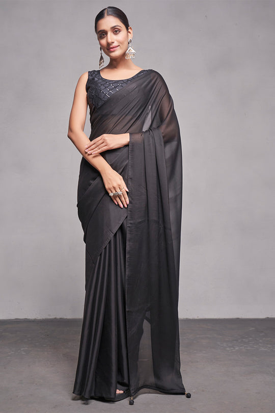 Black Silk Saree With Blouse Piece
