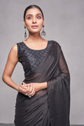 Black Silk Saree With Blouse Piece
