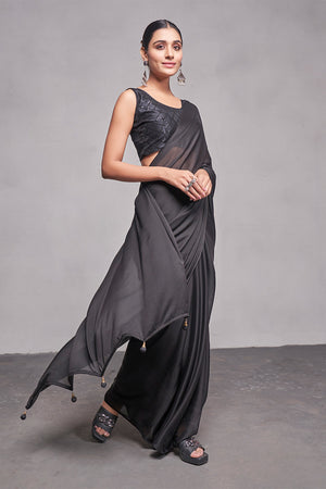Black Silk Saree With Blouse Piece