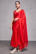 Red Silk Saree With Blouse Piece