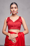 Red Silk Saree With Blouse Piece