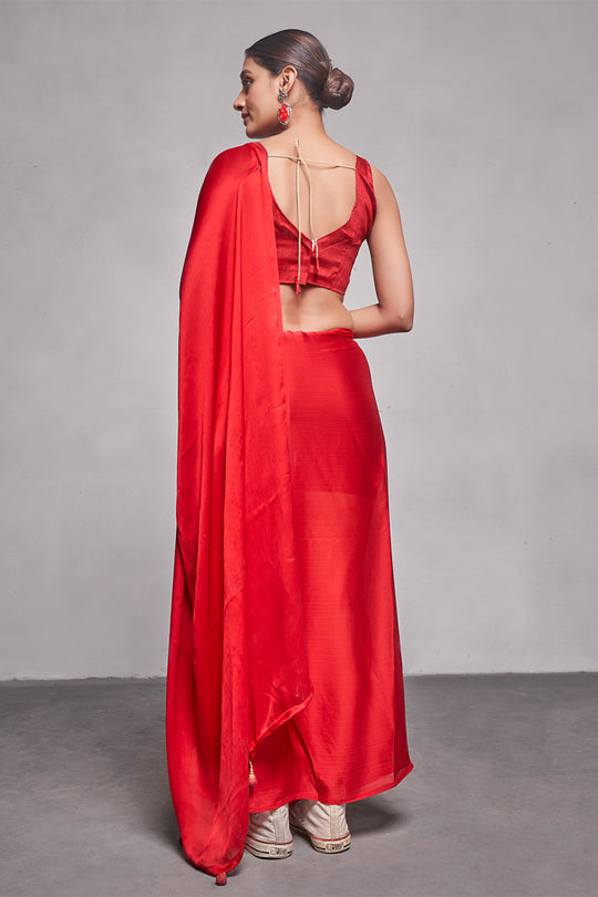 Red Silk Saree With Blouse Piece