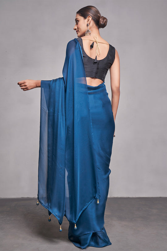 Teal Silk Saree With Blouse Piece