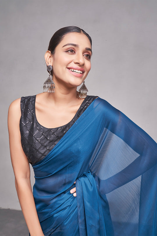 Teal Silk Saree With Blouse Piece