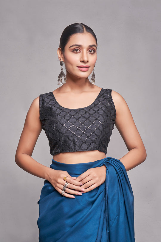 Teal Silk Saree With Blouse Piece