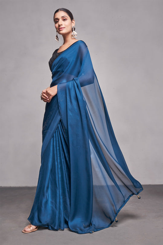 Teal Silk Saree With Blouse Piece