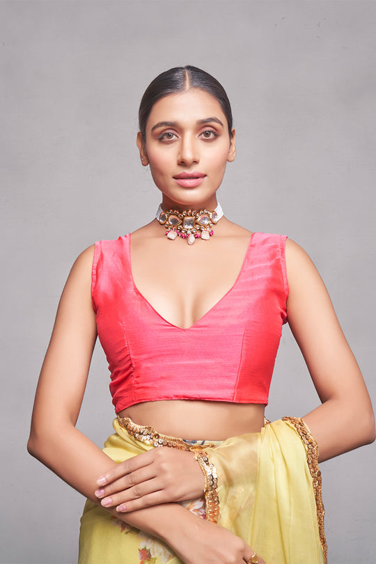 Lime Organza Saree With Blouse Piece