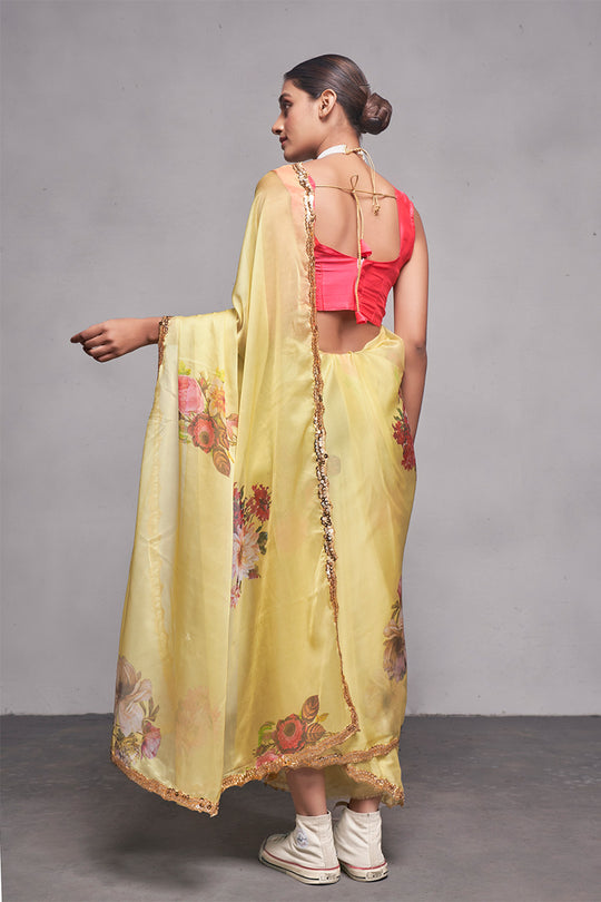 Lime Organza Saree With Blouse Piece