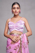 Pink Organza Floral Saree With Blouse Piece