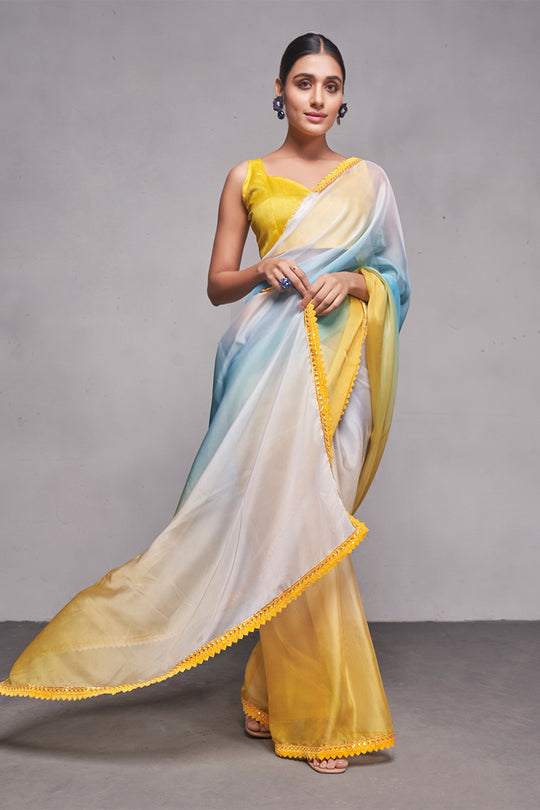 Multi Color Organza Saree With Blouse Piece