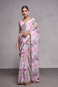 Pink Floral Organza Saree With Blouse Piece