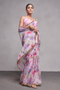 Pink Floral Organza Saree With Blouse Piece