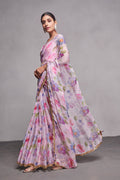 Pink Floral Organza Saree With Blouse Piece