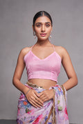 Pink Floral Organza Saree With Blouse Piece