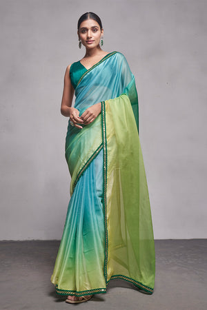 Multi Color Organza Saree With Blouse Piece
