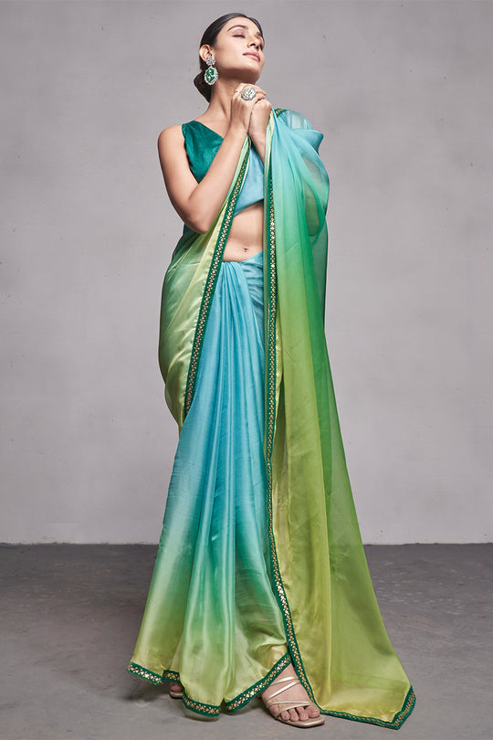 Multi Color Organza Saree With Blouse Piece