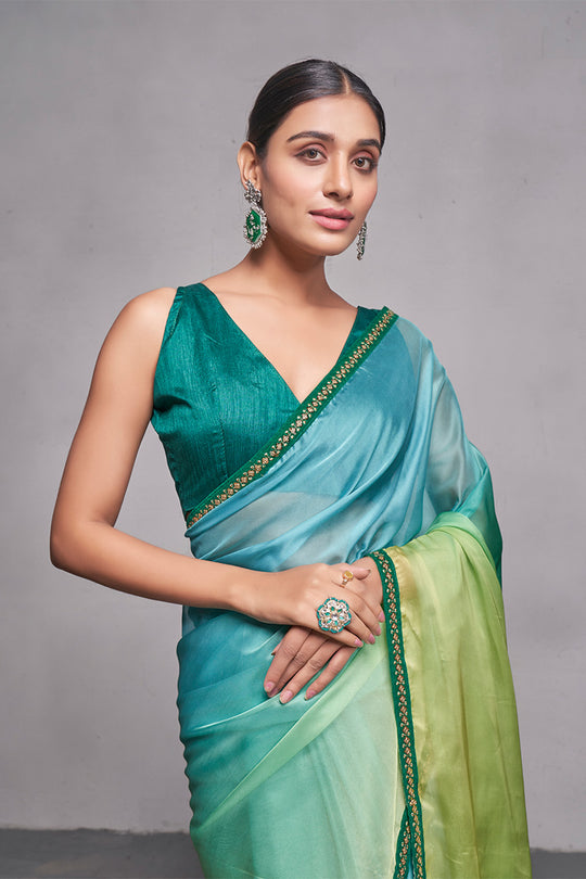 Multi Color Organza Saree With Blouse Piece