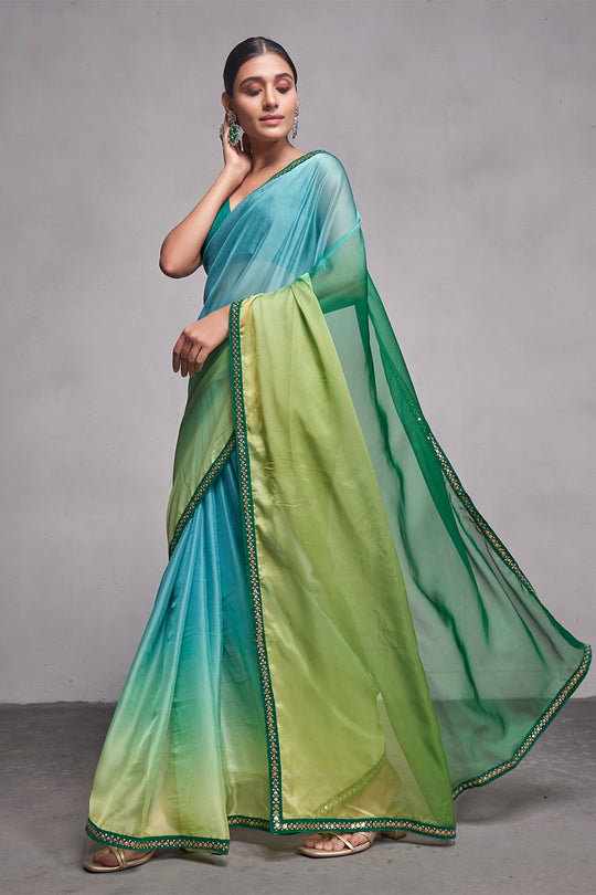 Multi Color Organza Saree With Blouse Piece