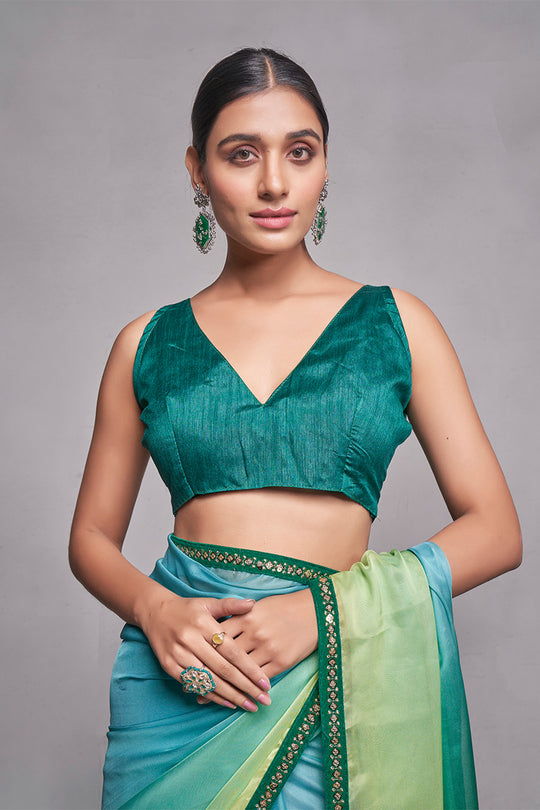 Multi Color Organza Saree With Blouse Piece