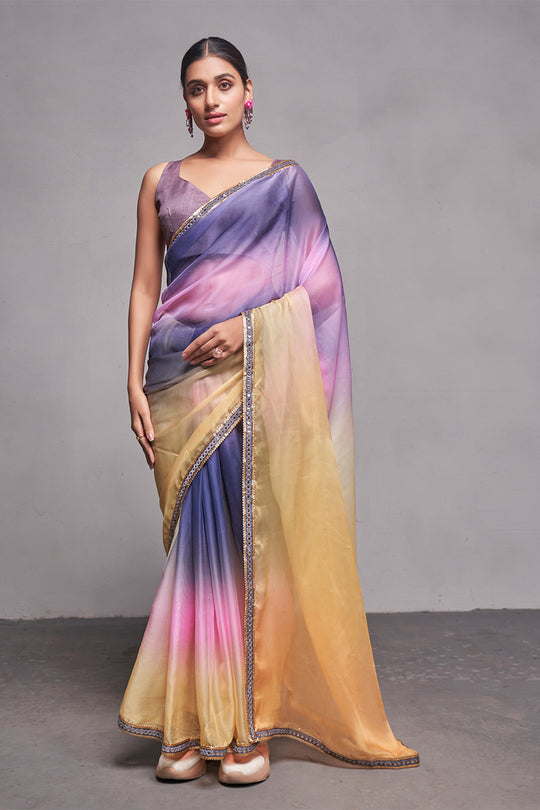 Multi Color Organza Saree With Blouse Piece