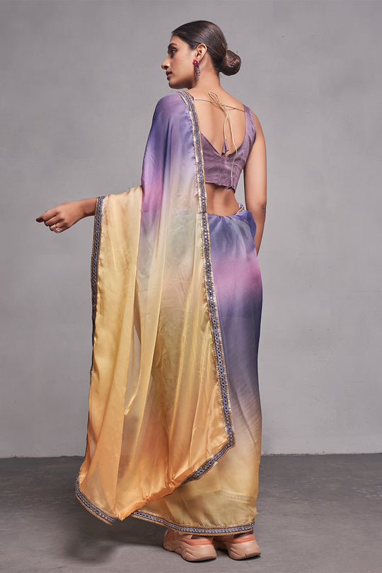 Multi Color Organza Saree With Blouse Piece