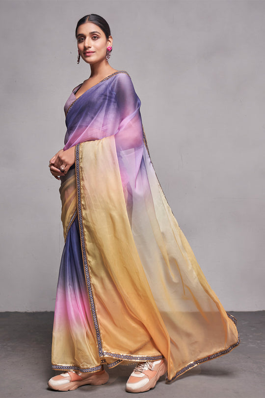 Multi Color Organza Saree With Blouse Piece