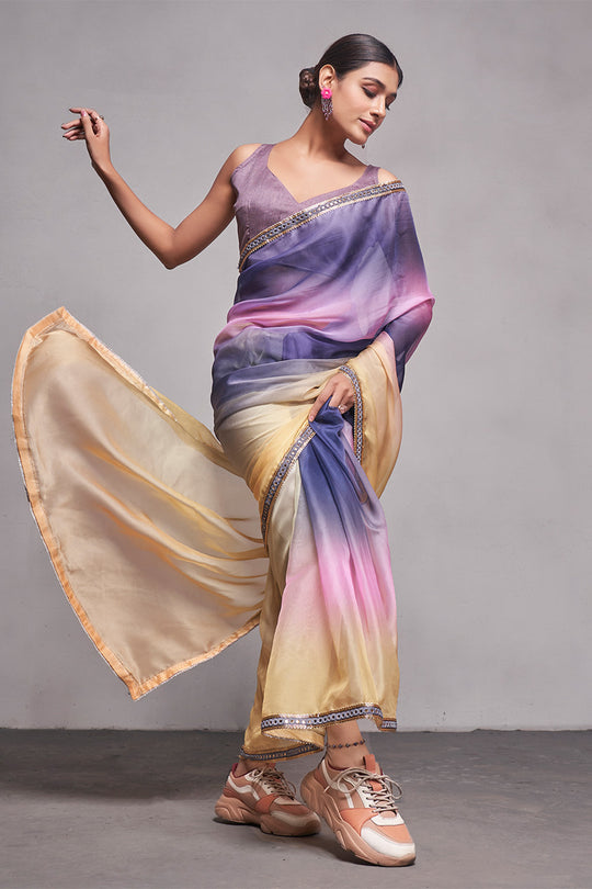 Multi Color Organza Saree With Blouse Piece
