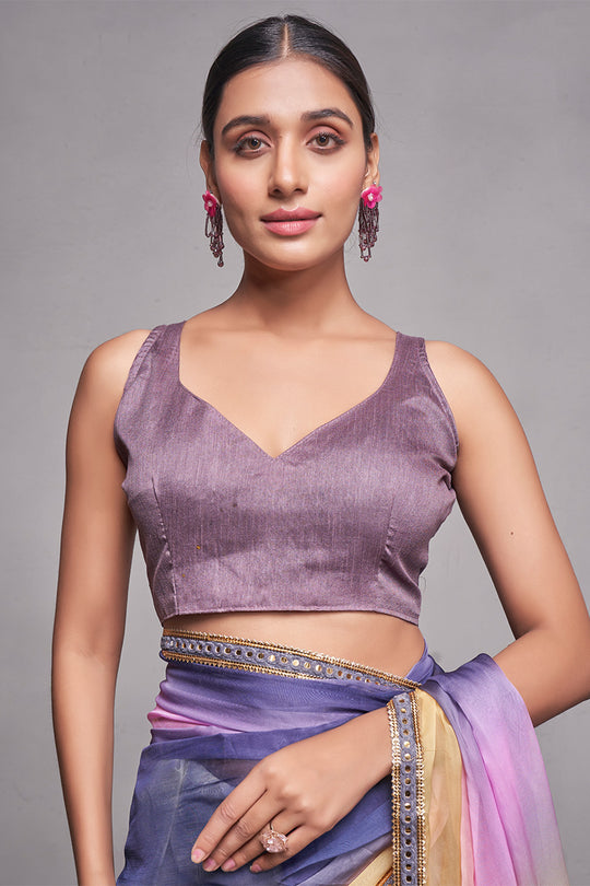 Multi Color Organza Saree With Blouse Piece
