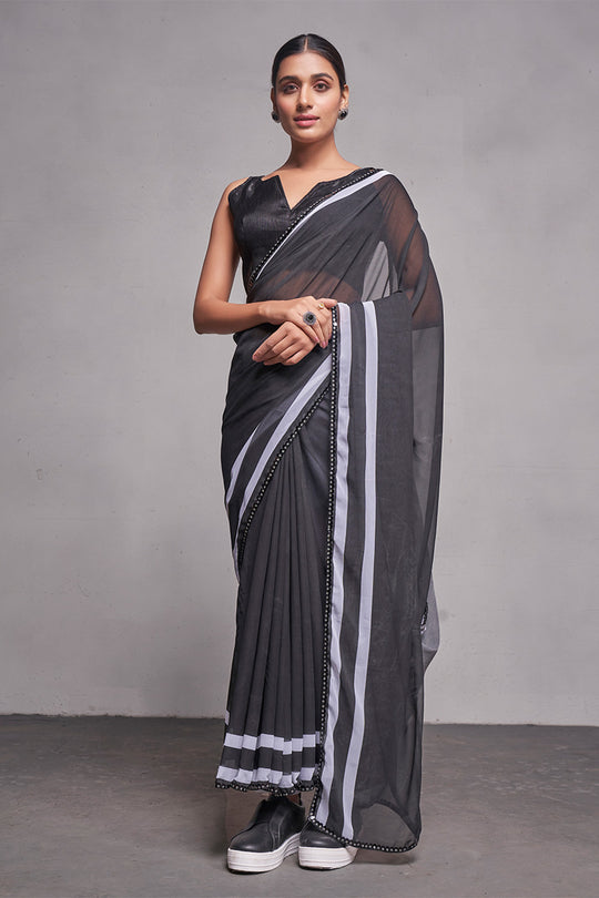 Black Georgette Saree With Blouse Piece