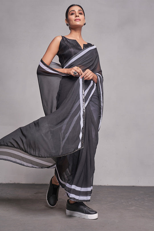 Black Georgette Saree With Blouse Piece