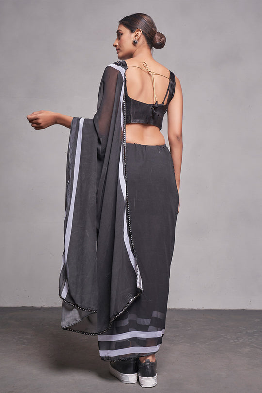Black Georgette Saree With Blouse Piece