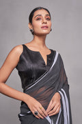 Black Georgette Saree With Blouse Piece