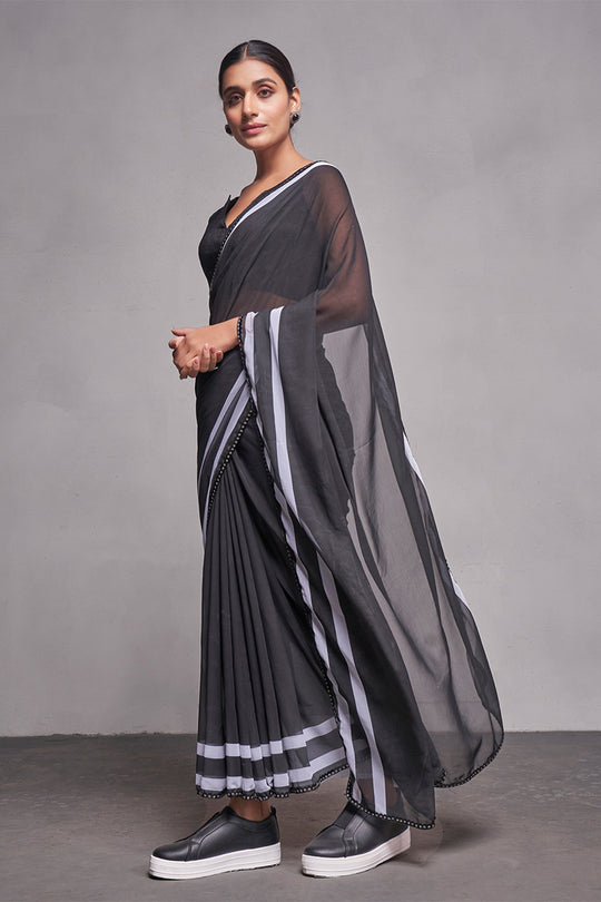 Black Georgette Saree With Blouse Piece