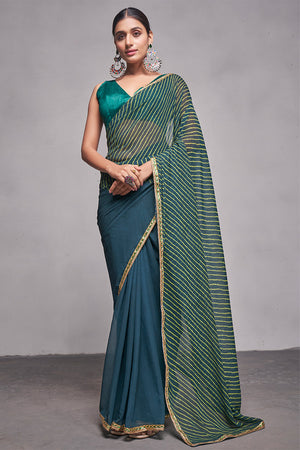 Green Georgette Saree With Blouse Piece