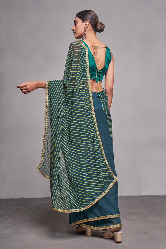 Green Georgette Saree With Blouse Piece