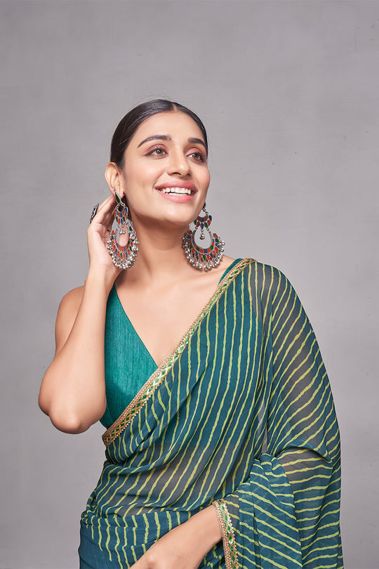 Green Georgette Saree With Blouse Piece