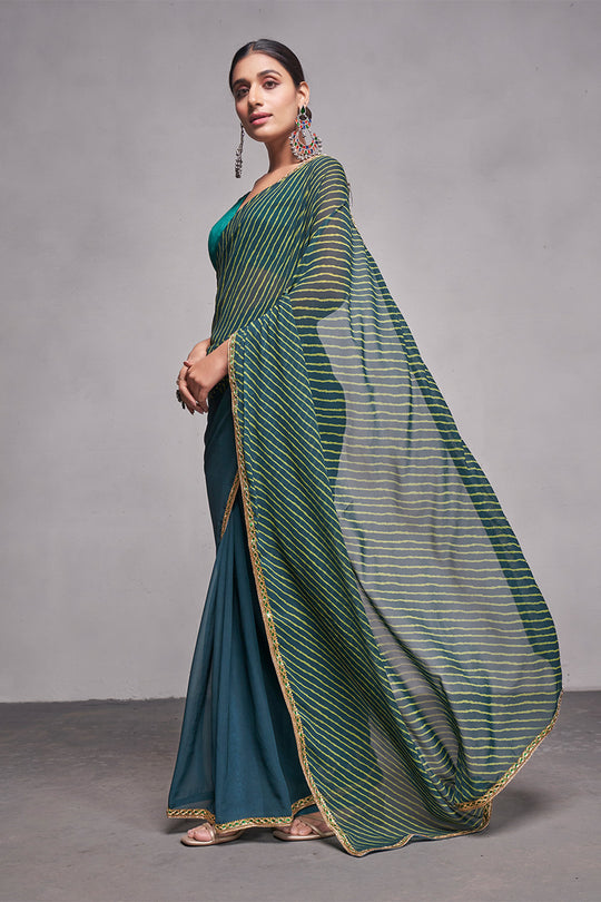 Green Georgette Saree With Blouse Piece
