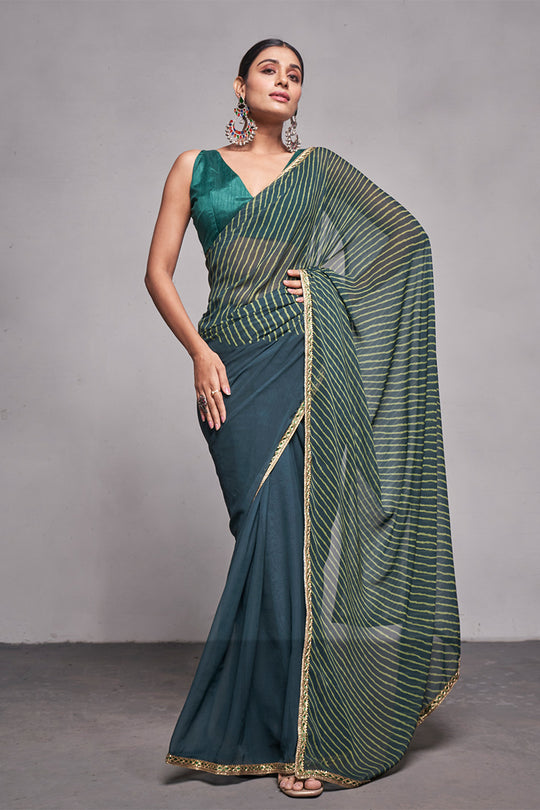 Green Georgette Saree With Blouse Piece