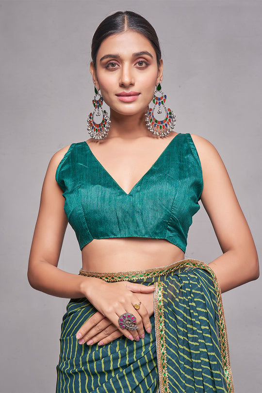 Green Georgette Saree With Blouse Piece