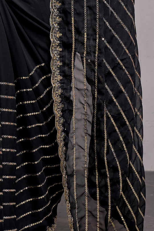 Black Georgette Saree With Blouse Piece