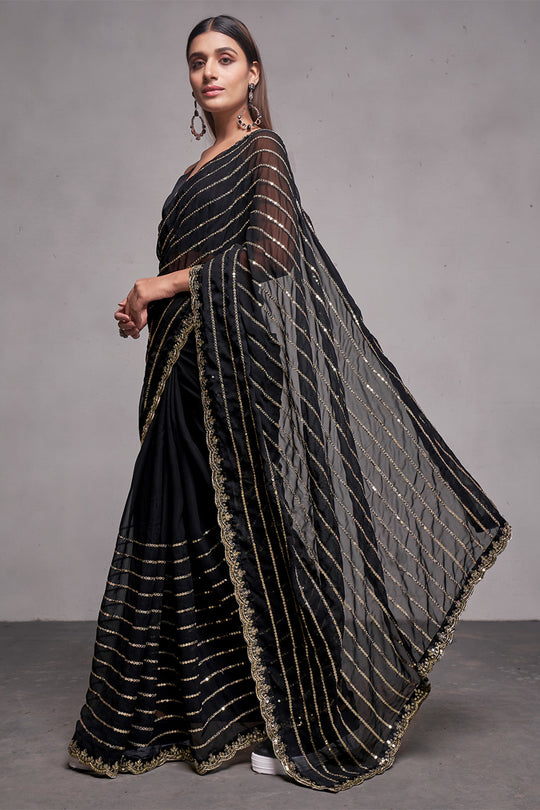 Black Georgette Saree With Blouse Piece