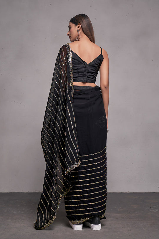 Black Georgette Saree With Blouse Piece