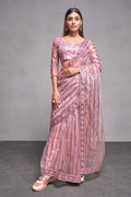 Mauve Net Saree With Blouse Piece