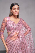 Mauve Net Saree With Blouse Piece