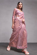 Mauve Net Saree With Blouse Piece