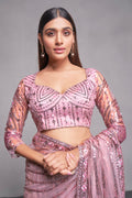 Mauve Net Saree With Blouse Piece