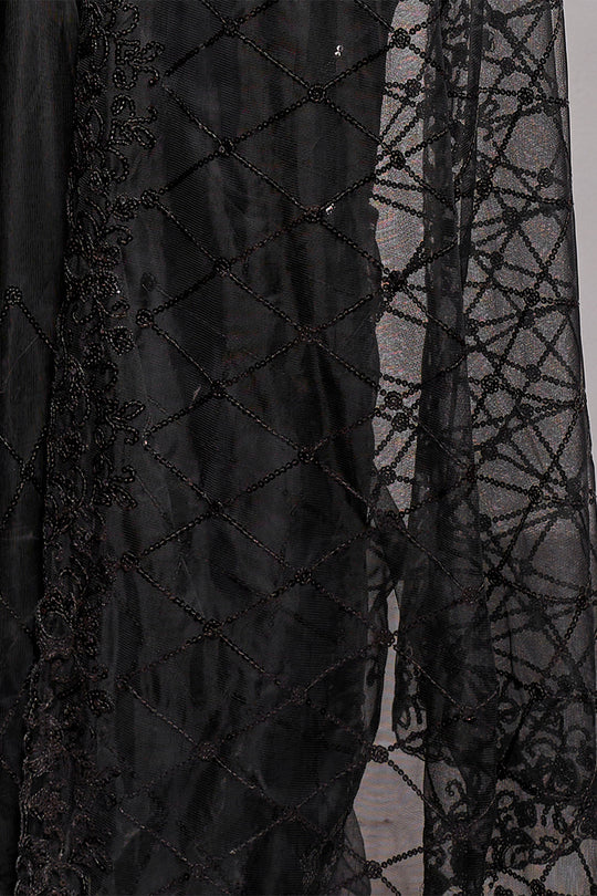 Black Net Saree With Blouse Piece