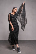 Black Net Saree With Blouse Piece