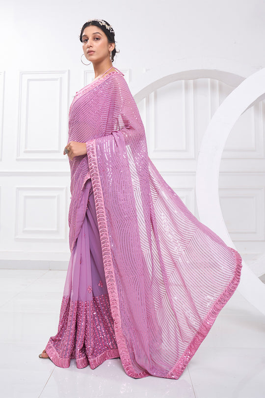Mauve Georgette Saree With Blouse Piece